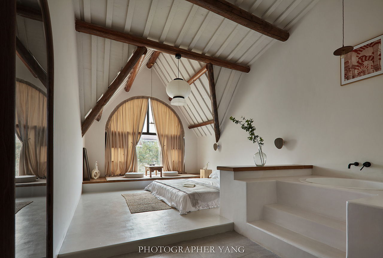 空间摄影|奶油色的民宿空间