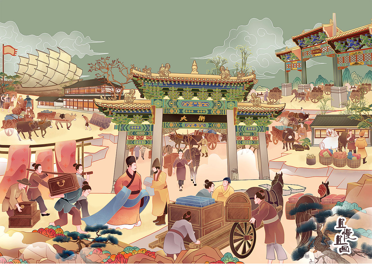 周村古商城文创（图ZMzAyODYxNzk2） - 商业插画 - 站酷设计师插画师且慢原创素材 - 站酷ZCOOL