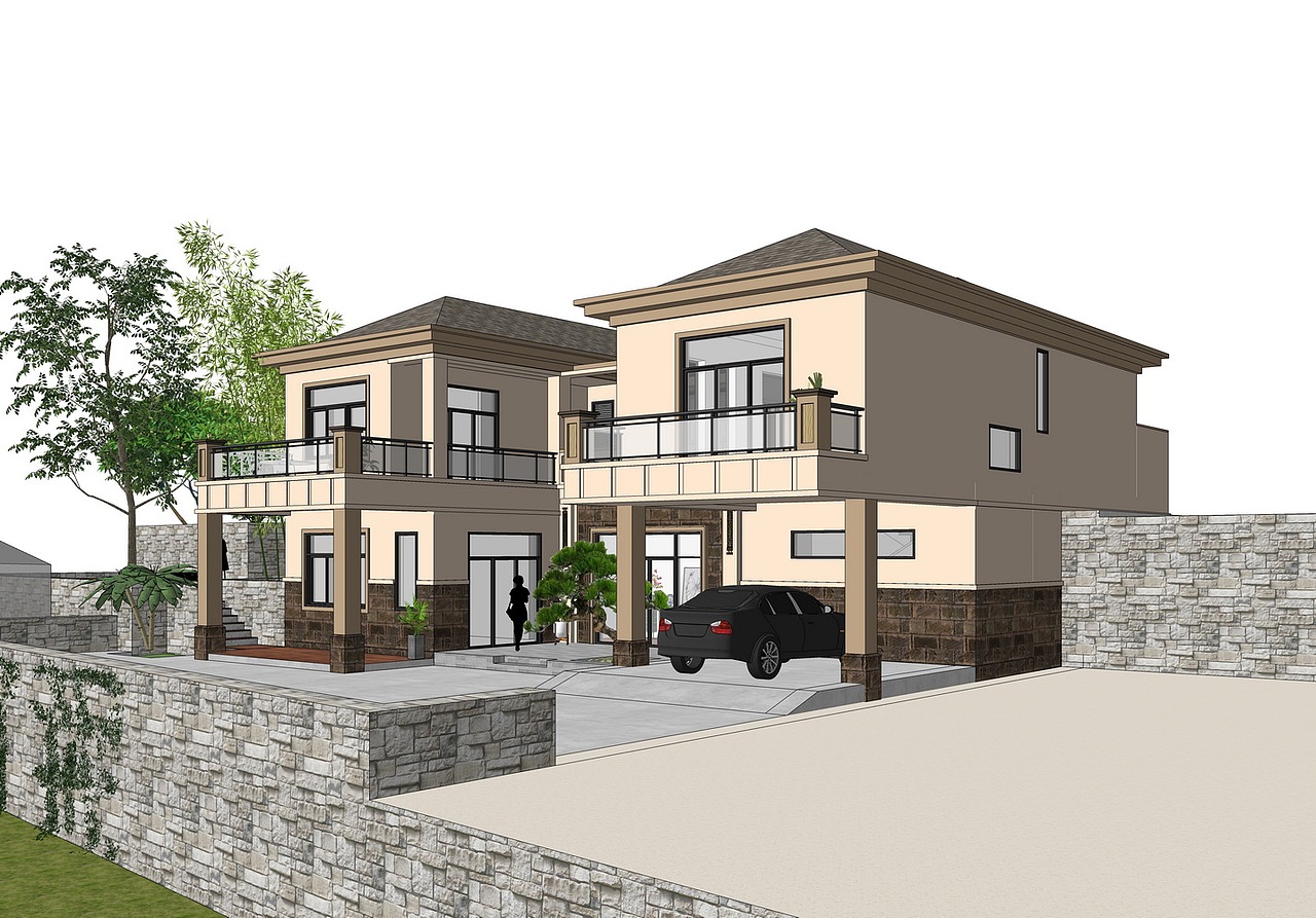 新中式别墅SU模型下载