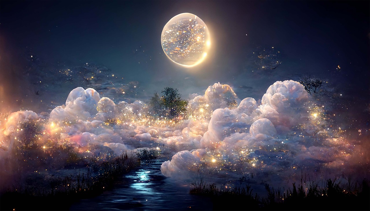 星空瀑布海水月