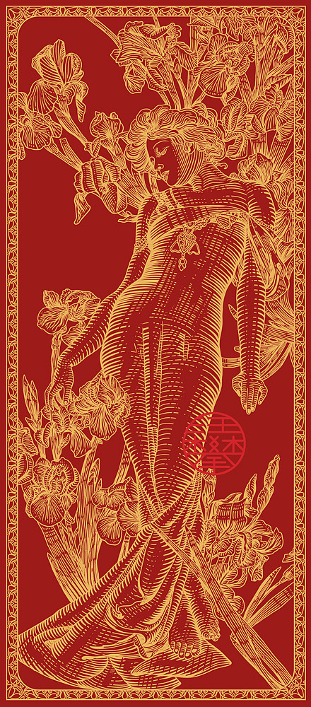 玫瑰花,百合花,黛尾花女神版画|美妆插画设计