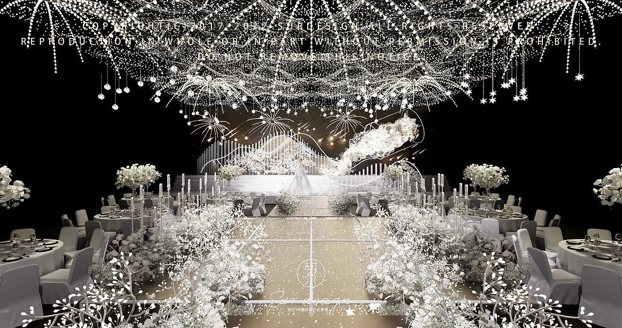 SurDesign香槟色婚礼宴会3D效果图