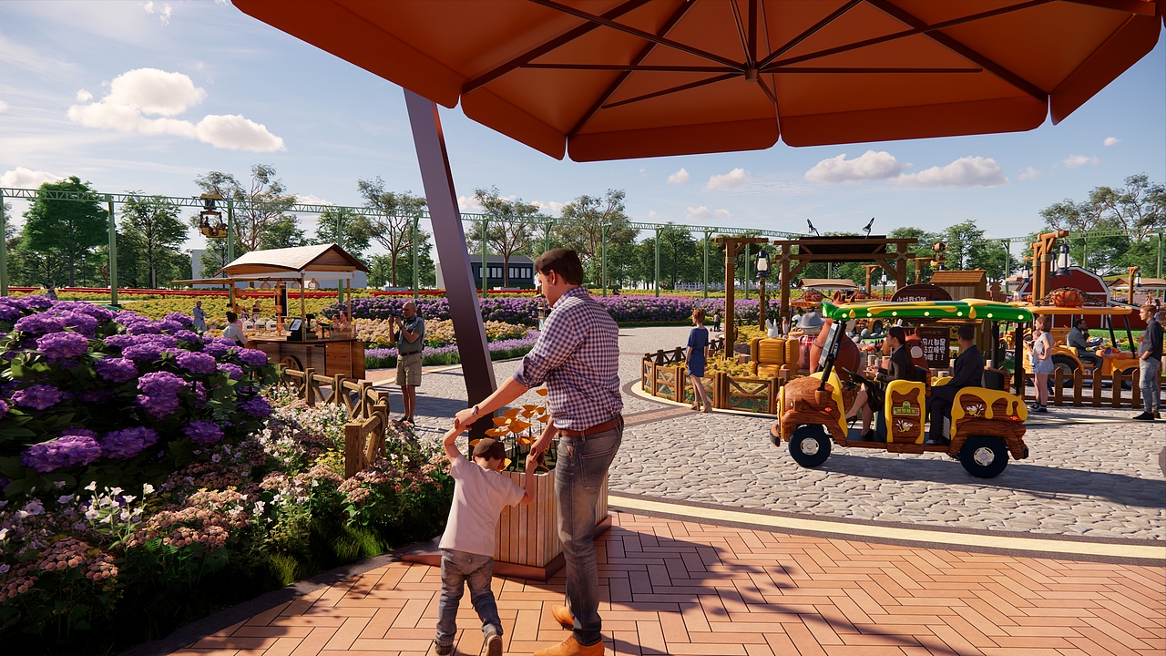 室外花海配合游乐主题的公园项目