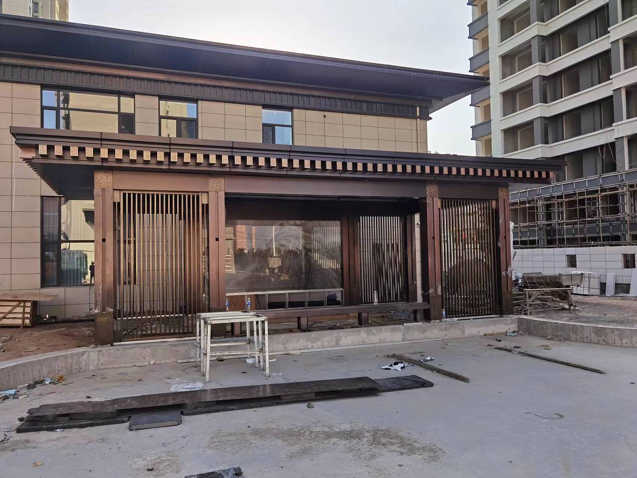 山西大同晋都府庭院中式不锈钢廊架