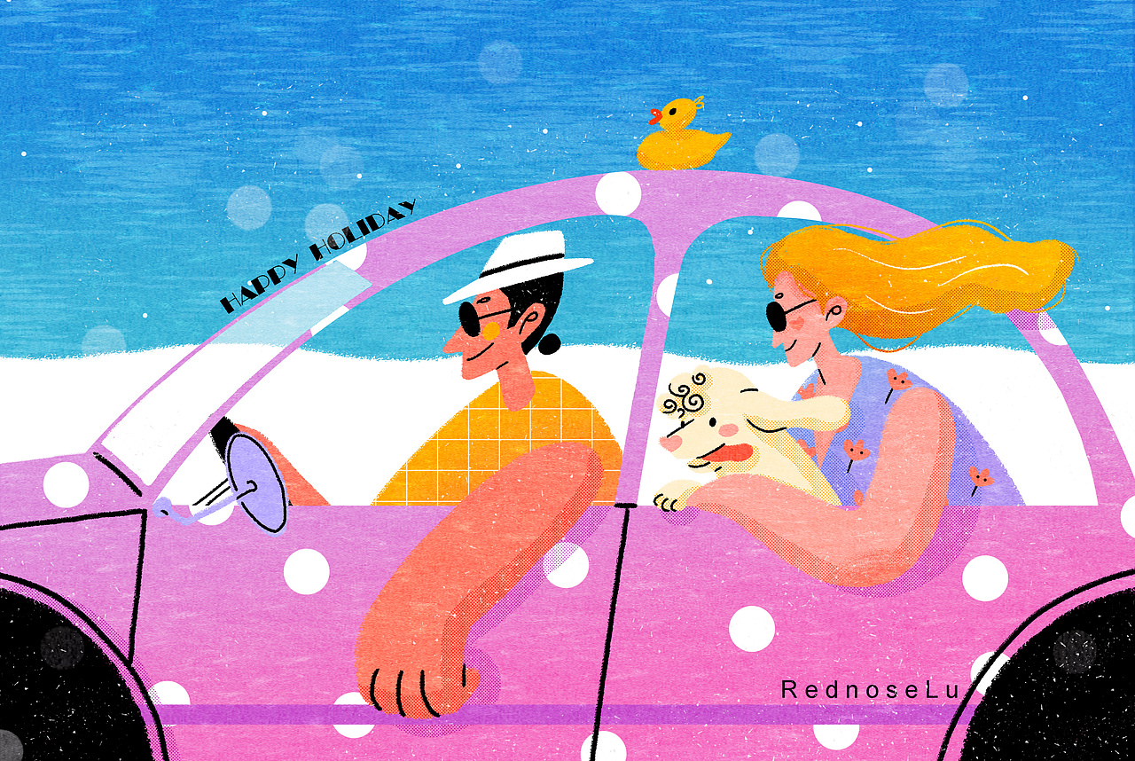 海邊兜風（圖ZMzA2NjAwNjEy） - 商業(yè)插畫 - 站酷設計師曬太陽的鹿咂原創(chuàng)素材 - 站酷ZCOOL