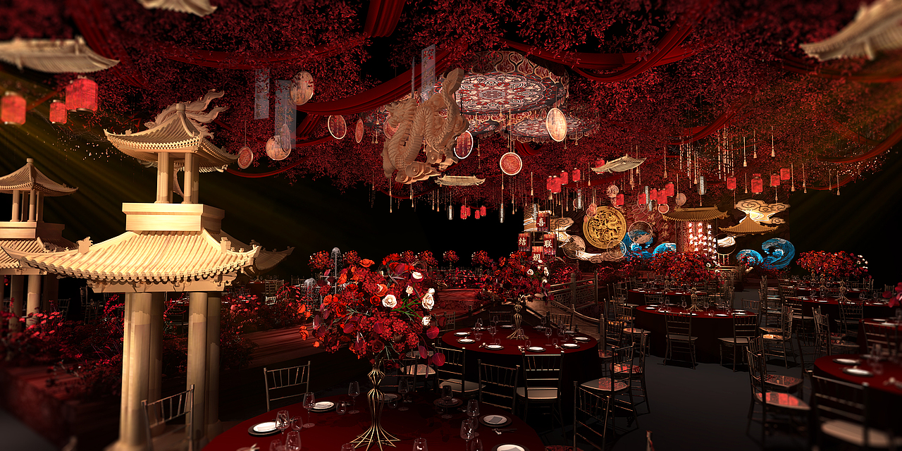 中式婚礼堂3d设计作品