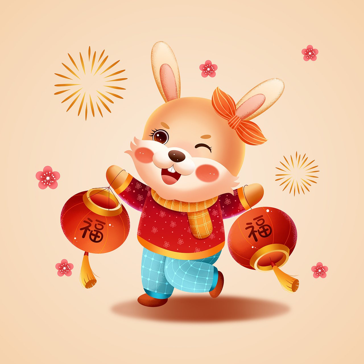 癸卯兔年新年插畫(huà) 小兔子提燈籠（圖ZMzIwNzU1NTcy） - 商業(yè)插畫(huà) - 站酷設(shè)計(jì)師紫陌琉璃原創(chuàng)素材 - 站酷ZCOOL