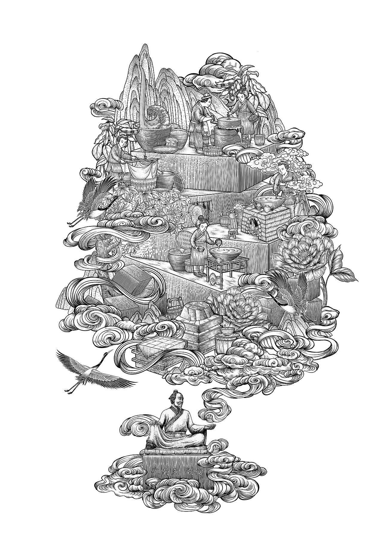 非遗插画——豆腐传统制作技艺(版画)