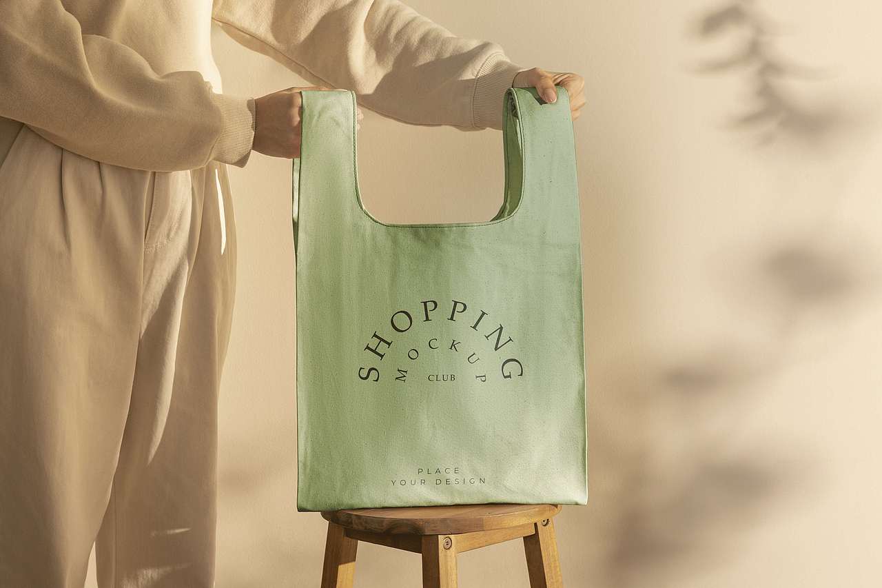 素材分享|手提帆布袋设计展示VI场景智能贴图样机下载