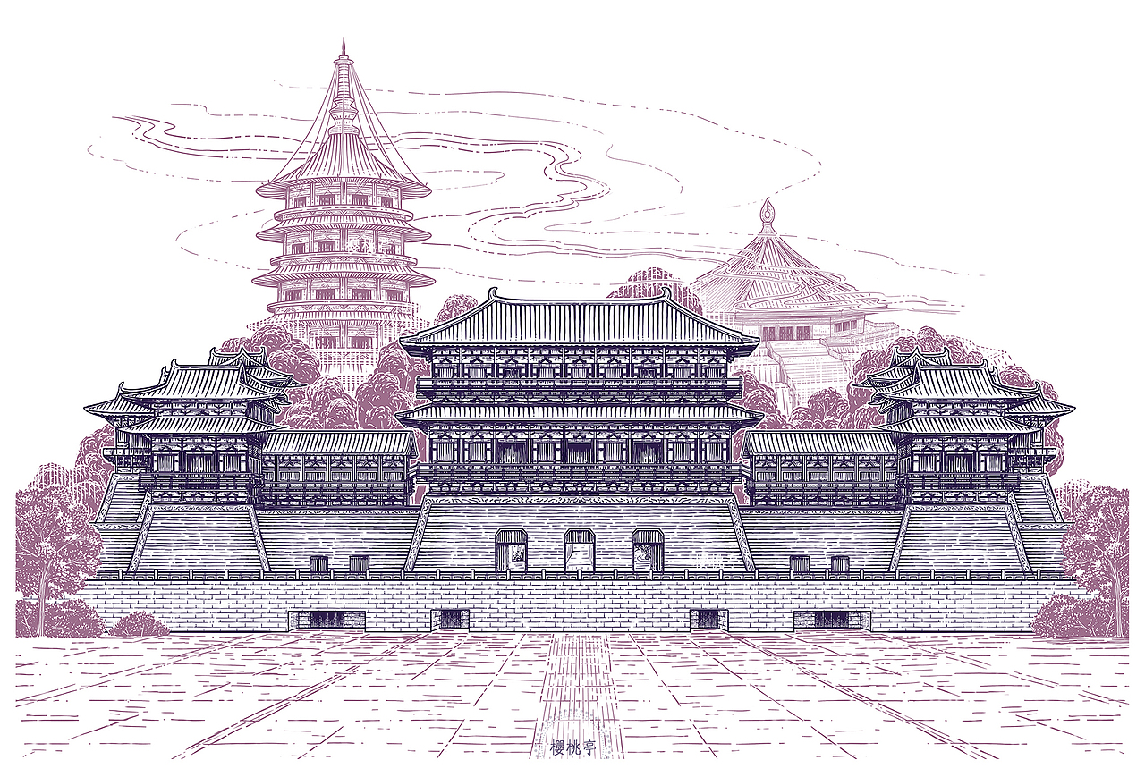 版画/旅游文化景区建筑长卷包装插画（图ZMzU4NjA3ODM2） - 商业插画 - 站酷设计师樱桃亭原创素材 - 站酷ZCOOL
