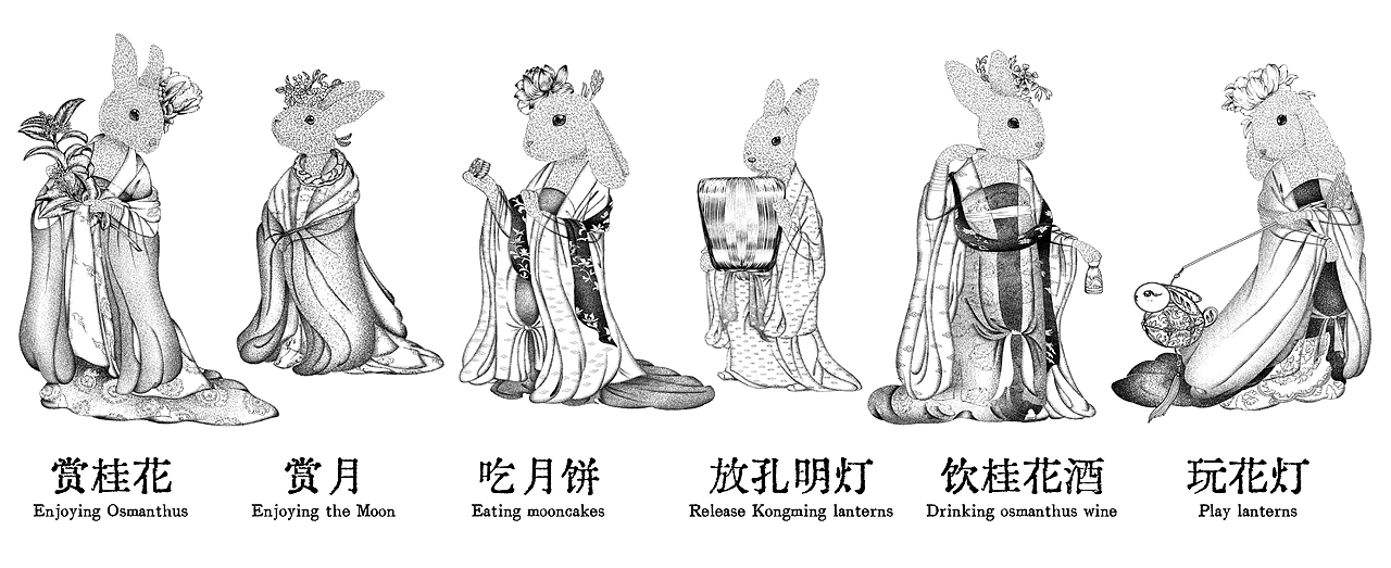 《玉兔仕女图×中秋节》插画（图ZMjk3MDMyMzcy） - 商业插画 - 站酷设计师Yang氧化原创素材 - 站酷ZCOOL