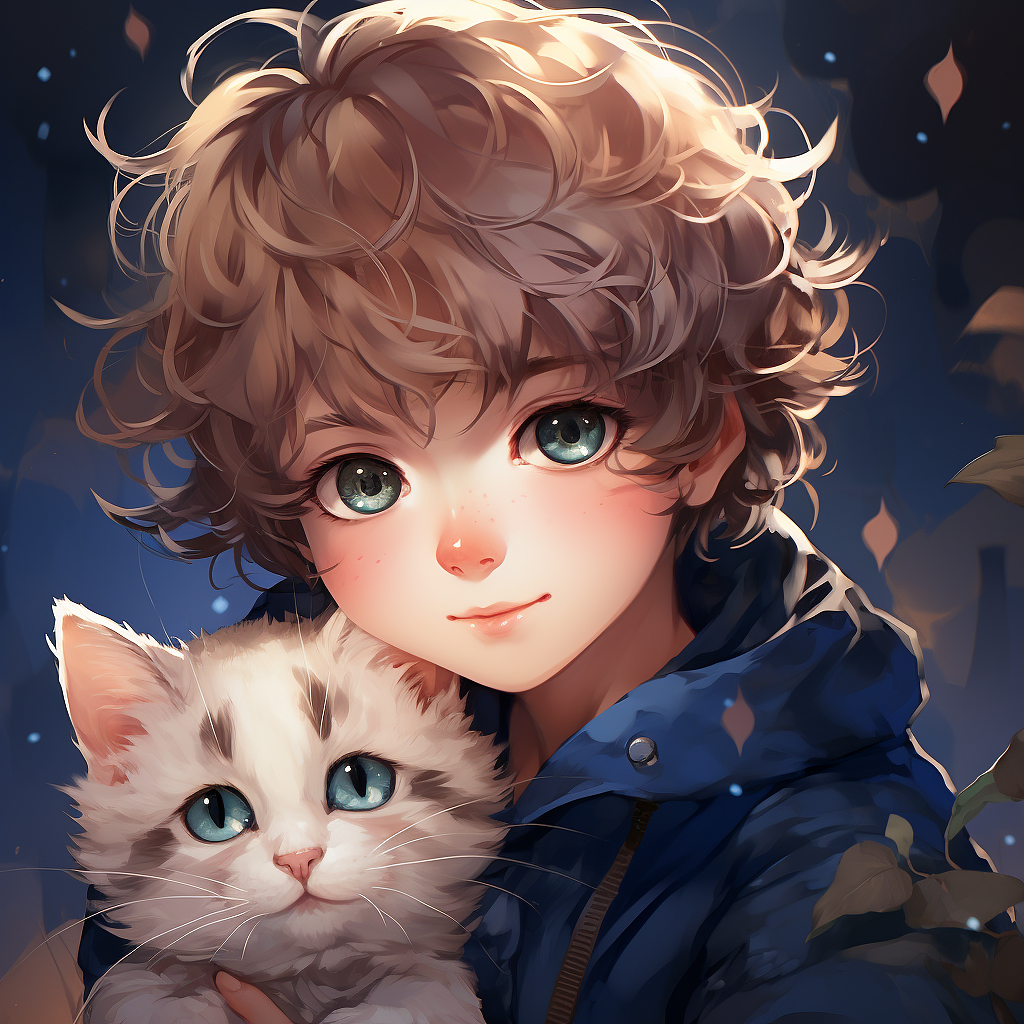 快乐抱猫动漫风男孩头像