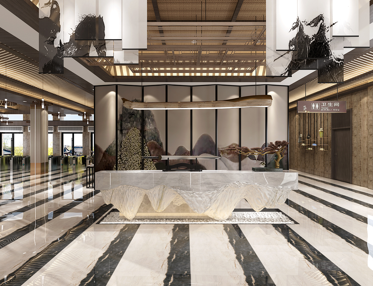 2020年 武侠风景区收费大厅（图ZMzEyMjEwMjgw） - 商业空间设计 - 站酷设计师流年效果图表现原创素材 - 站酷ZCOOL