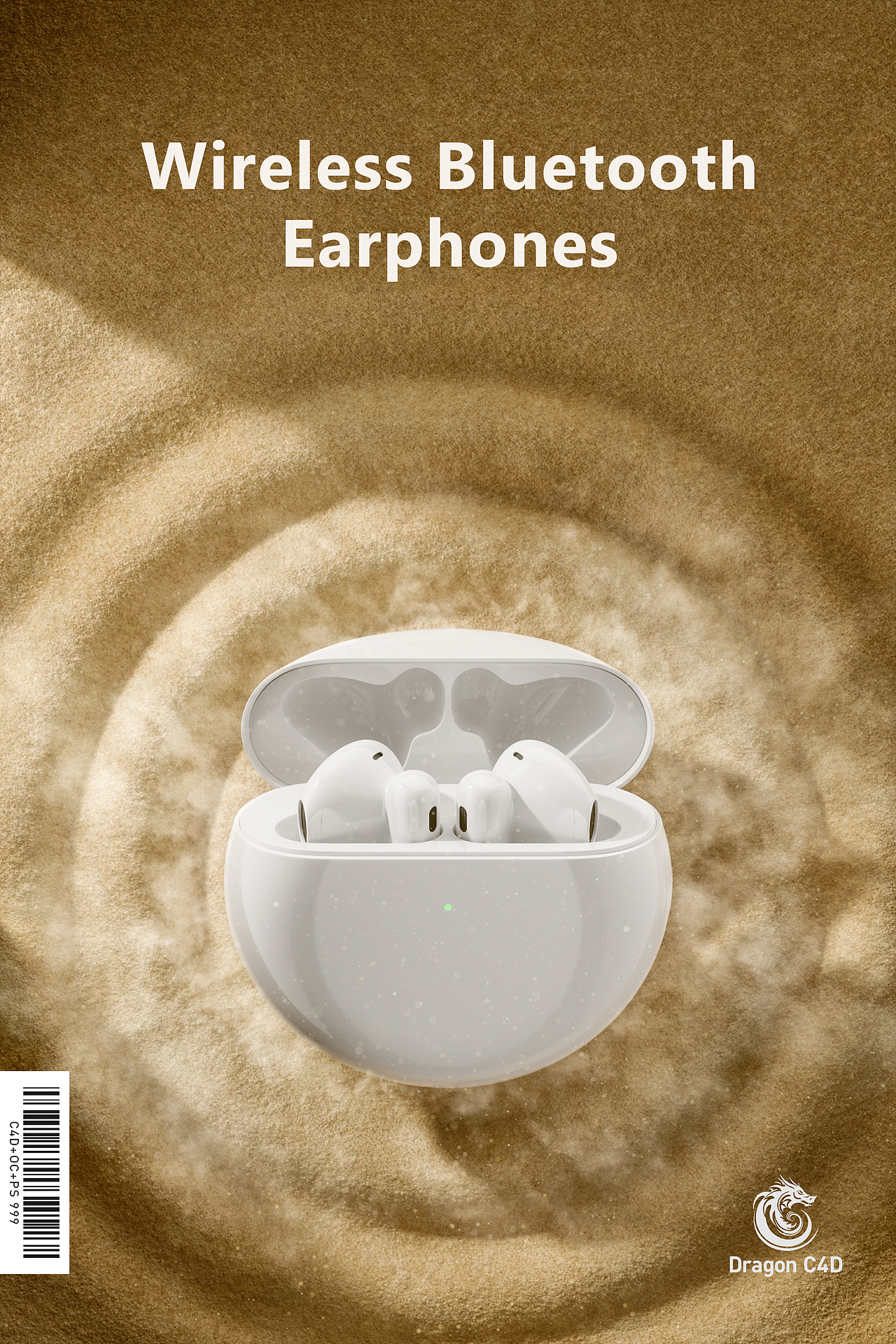 一组白色蓝牙耳机的渲染