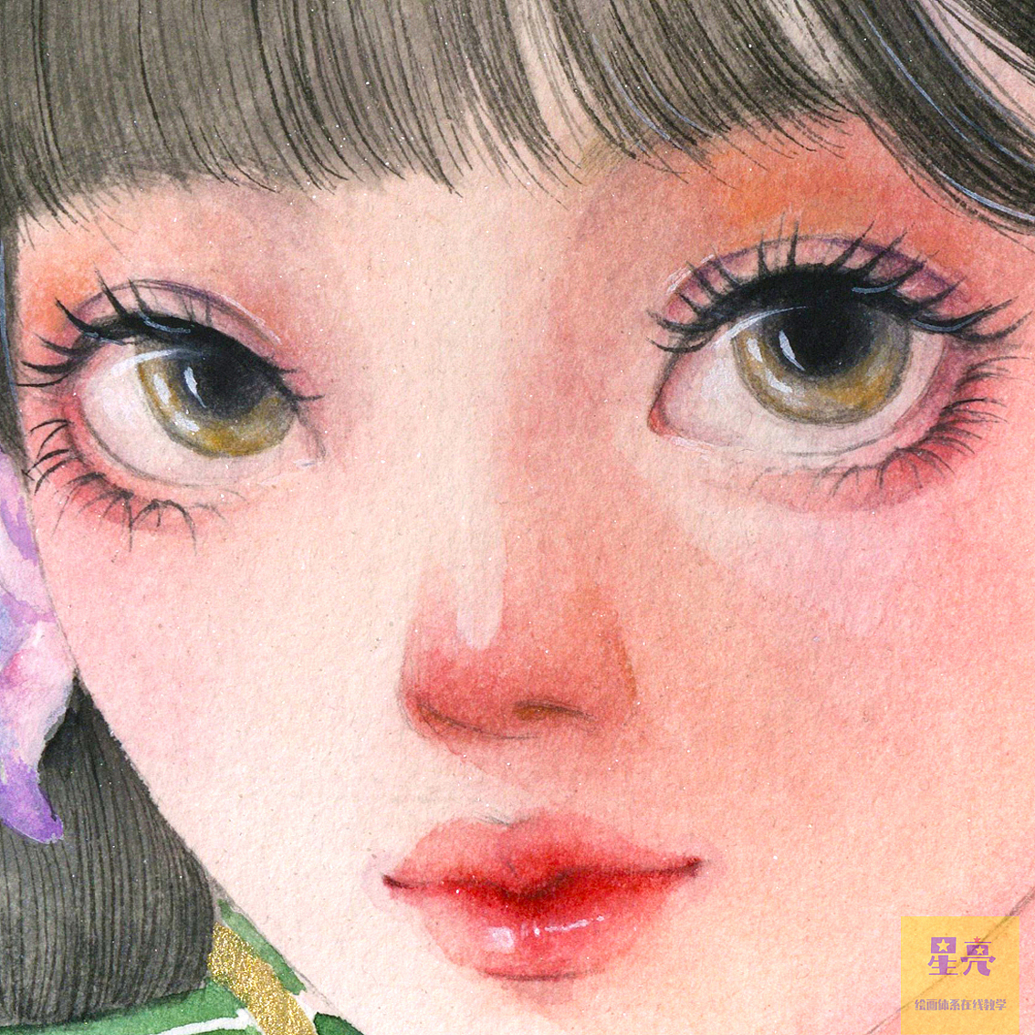 原创美少女水彩手绘古风插画