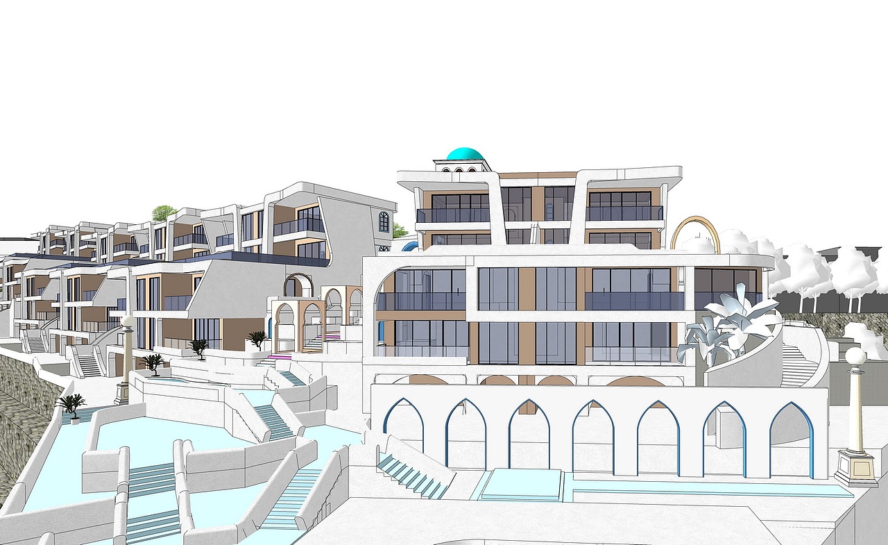 希腊圣托里尼度假别墅SU模型下载