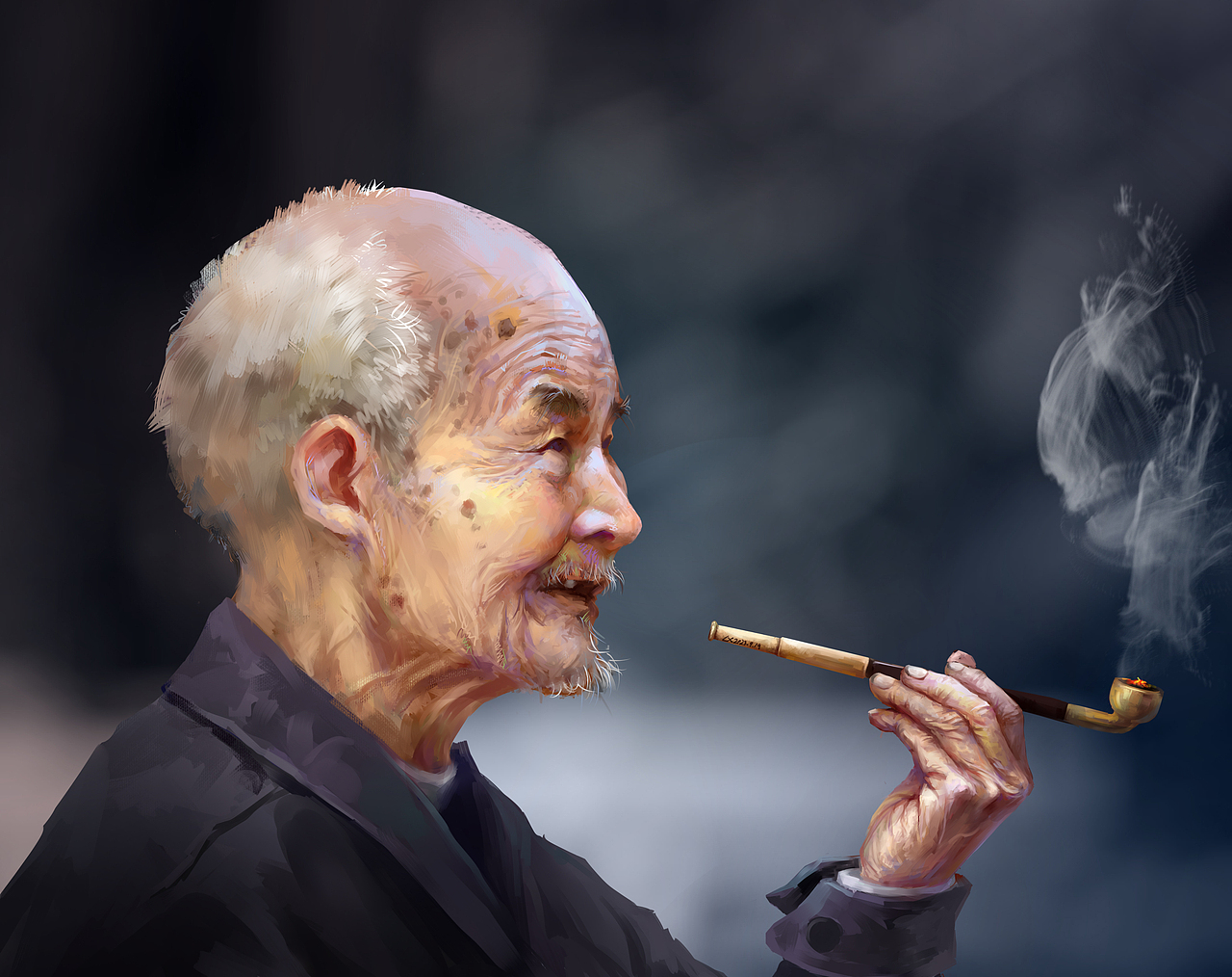 抽烟的大爷（图ZMzUzODE3OTE2） - 艺术插画 - 站酷设计师小词穷原创素材 - 站酷ZCOOL