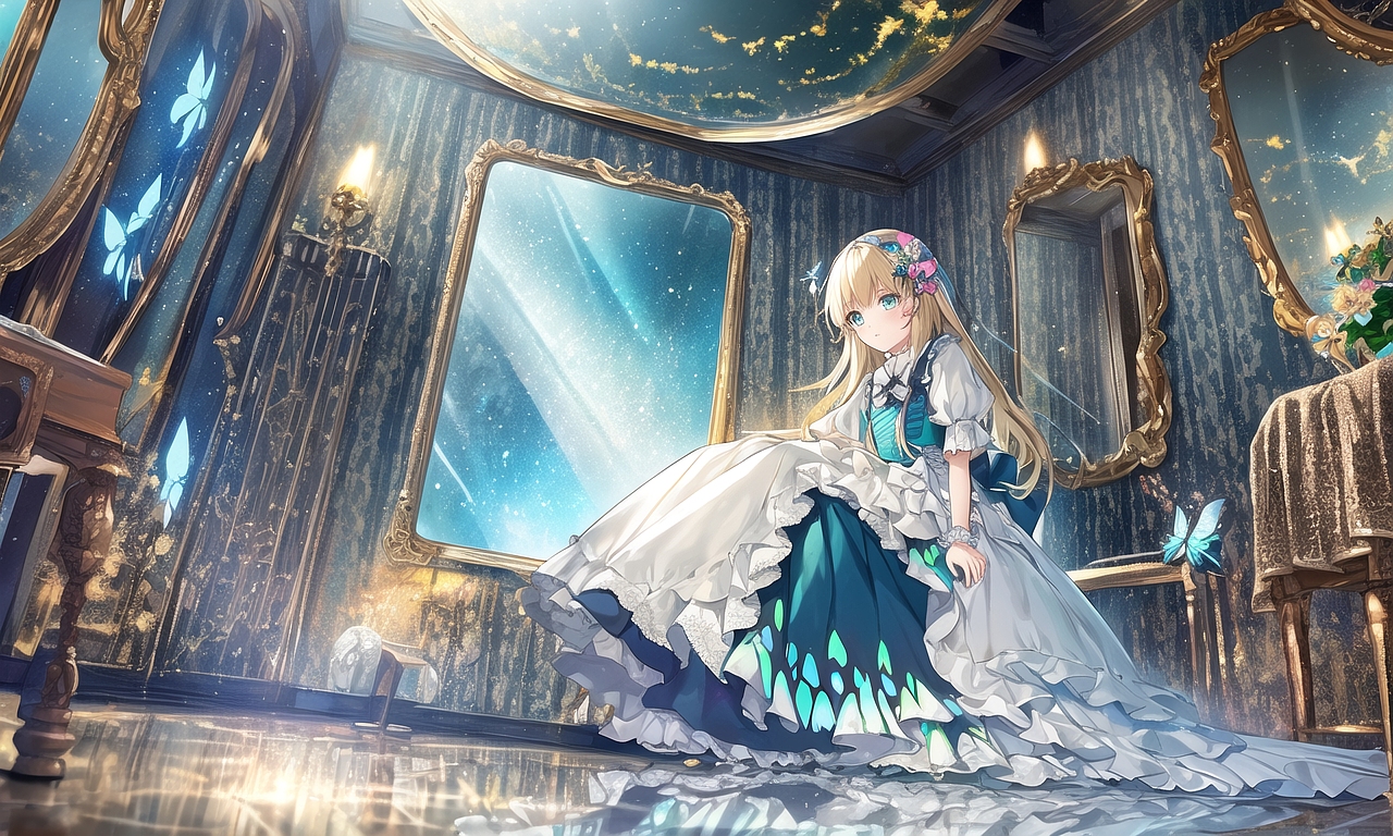 【喵酱AI绘图】住在华丽房间里的少女,但是喜欢照镜子