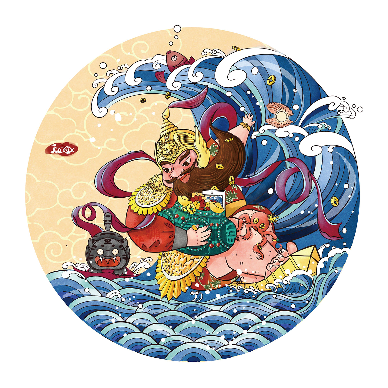 钱兔似锦财神到——桐门国风兔年财神作品（图ZMzA2NTgyMDU2） - 儿童插画 - 站酷设计师鱼雨桐原创素材 - 站酷ZCOOL