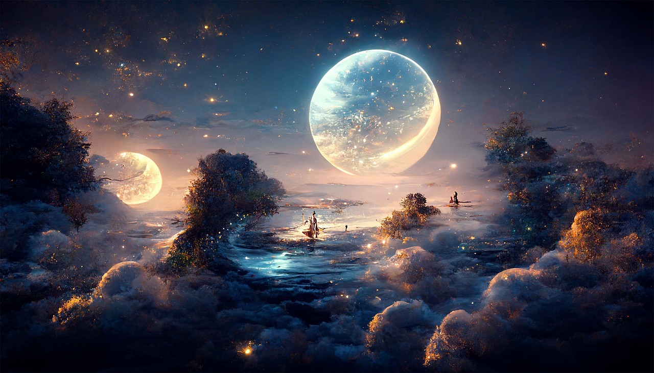 星空瀑布海水月