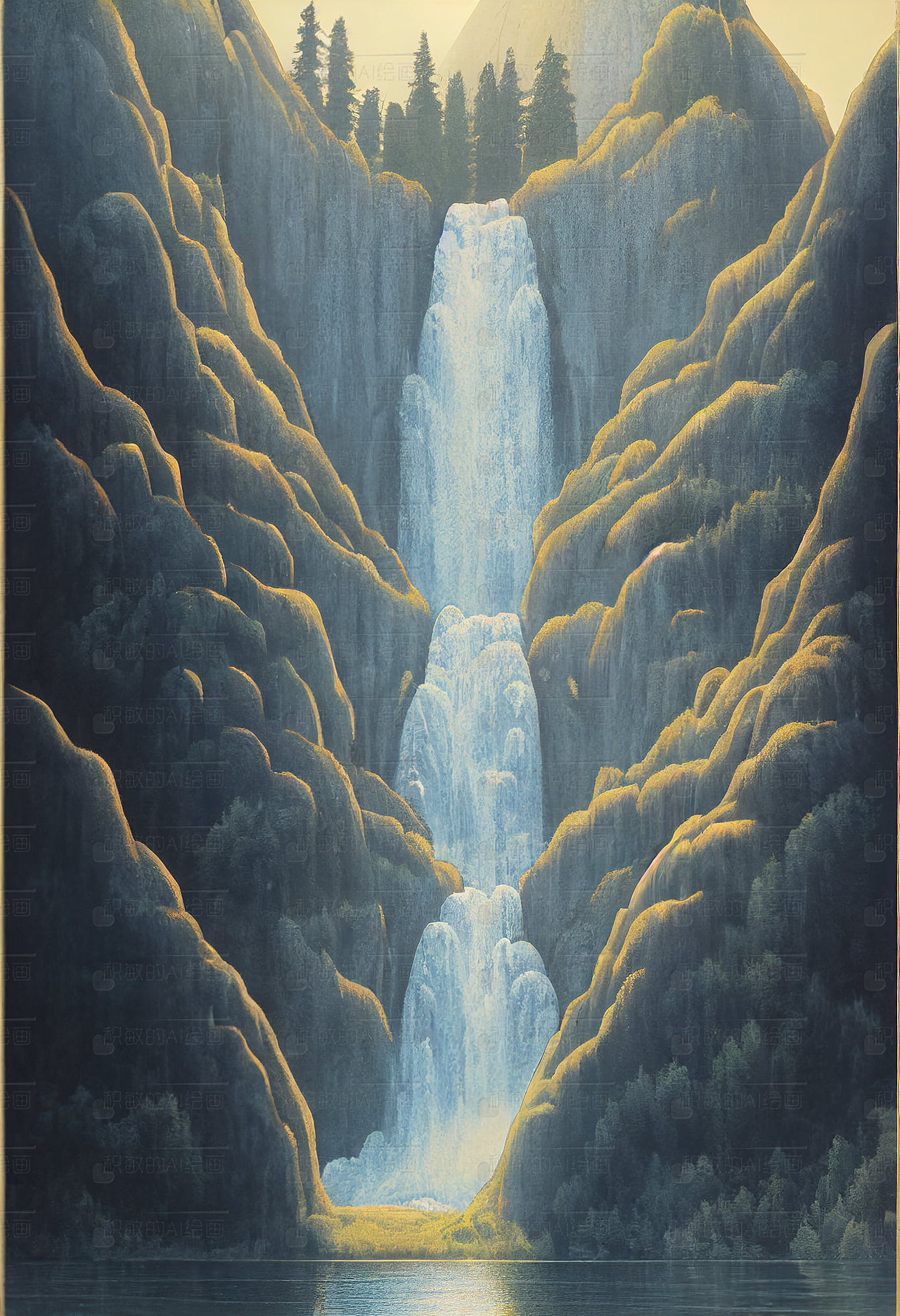 瀑布（图ZMzE3MDY5ODky） - 艺术插画 - 站酷设计师积敏的AI绘画原创素材 - 站酷ZCOOL