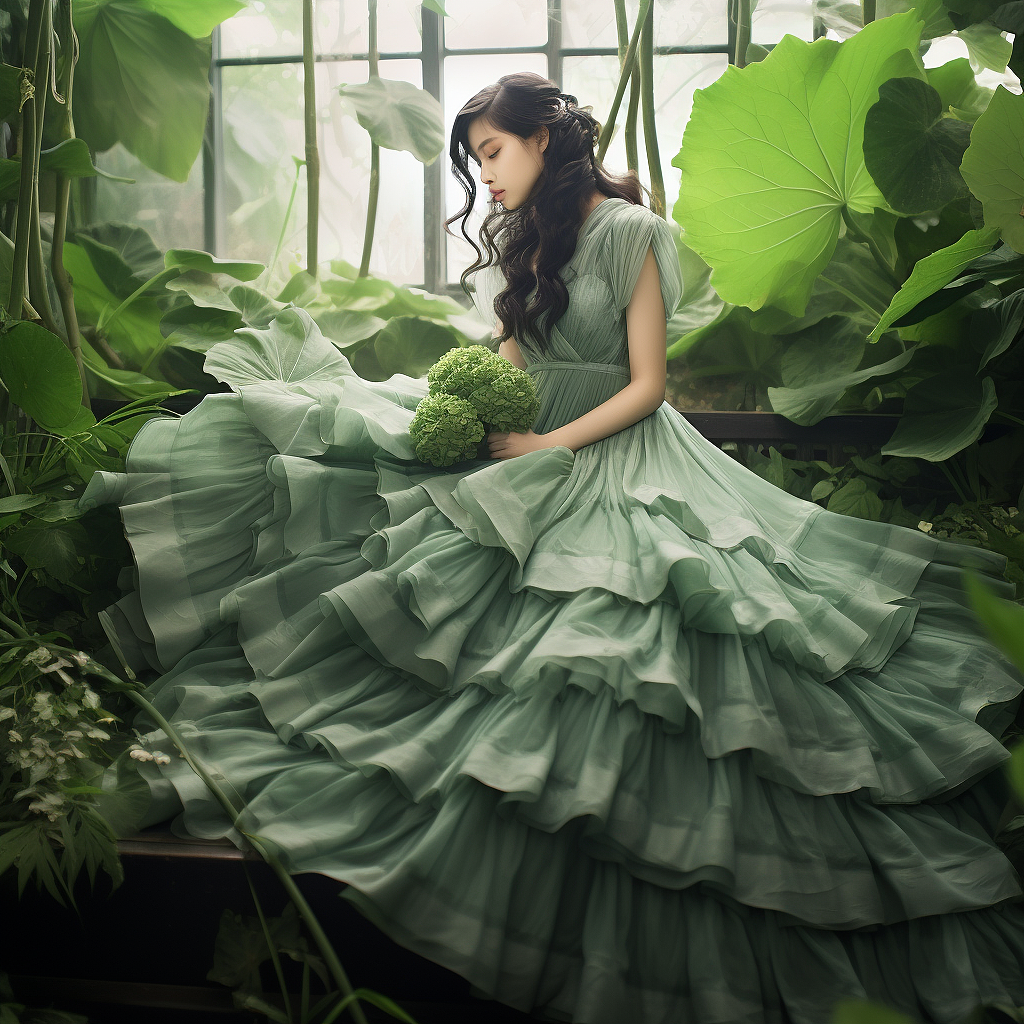 绿色汉服时尚女子风景画