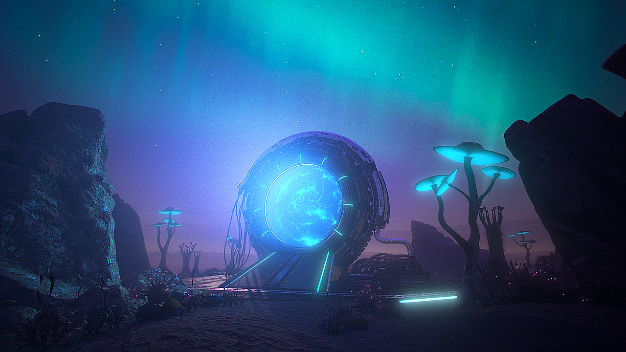 荒漠 科幻传送装置 沙漠科幻穿越场景 传送门场景