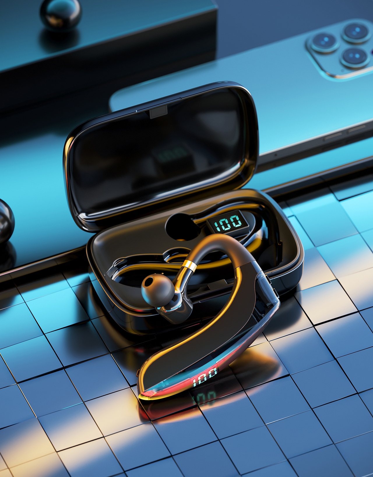 3C类蓝牙耳机建模渲染