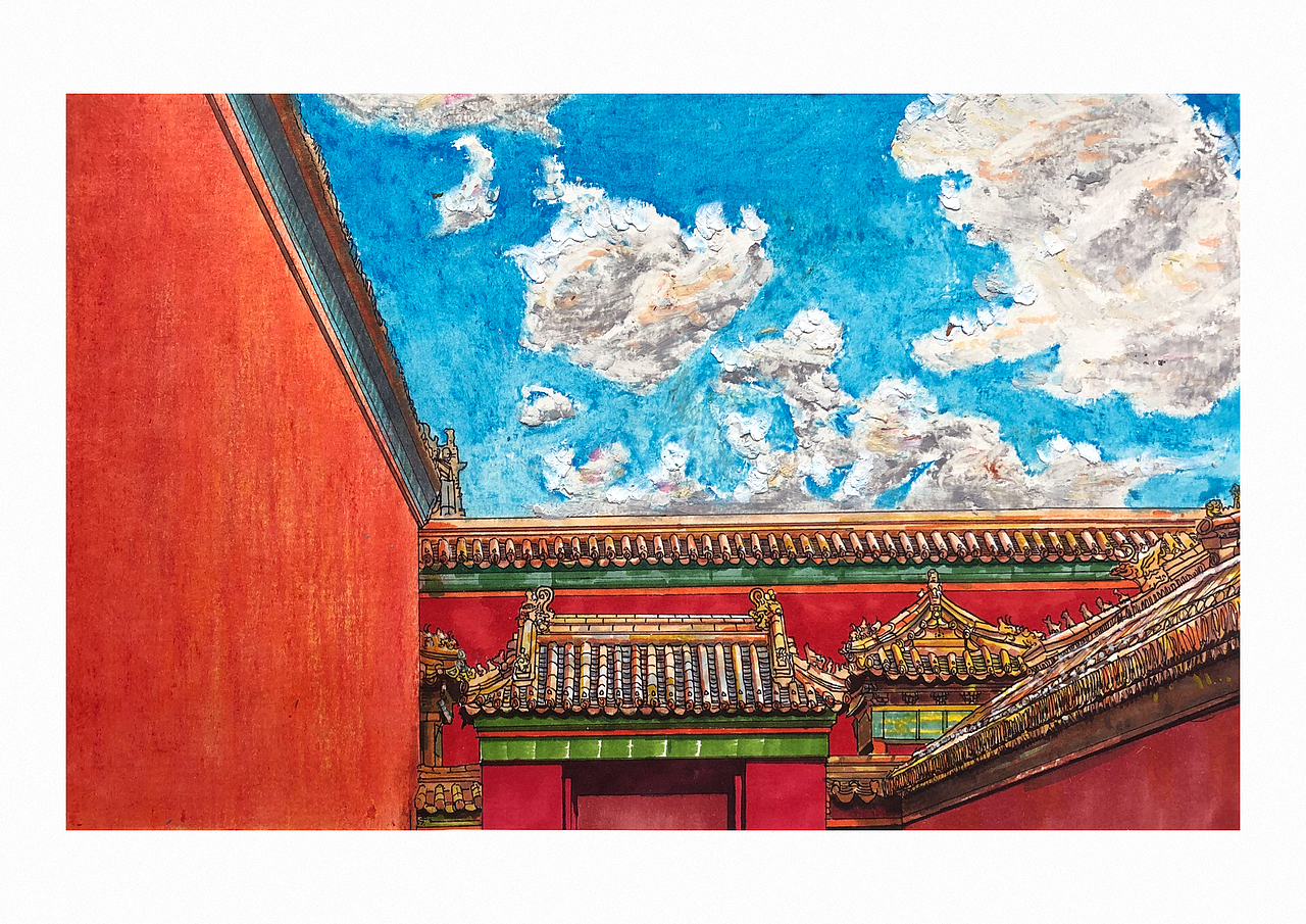 手绘系列作品|《手绘故宫》作品五（图ZMzQ5NzM1ODcy） - 商业插画 - 站酷设计师南河湾原创素材 - 站酷ZCOOL