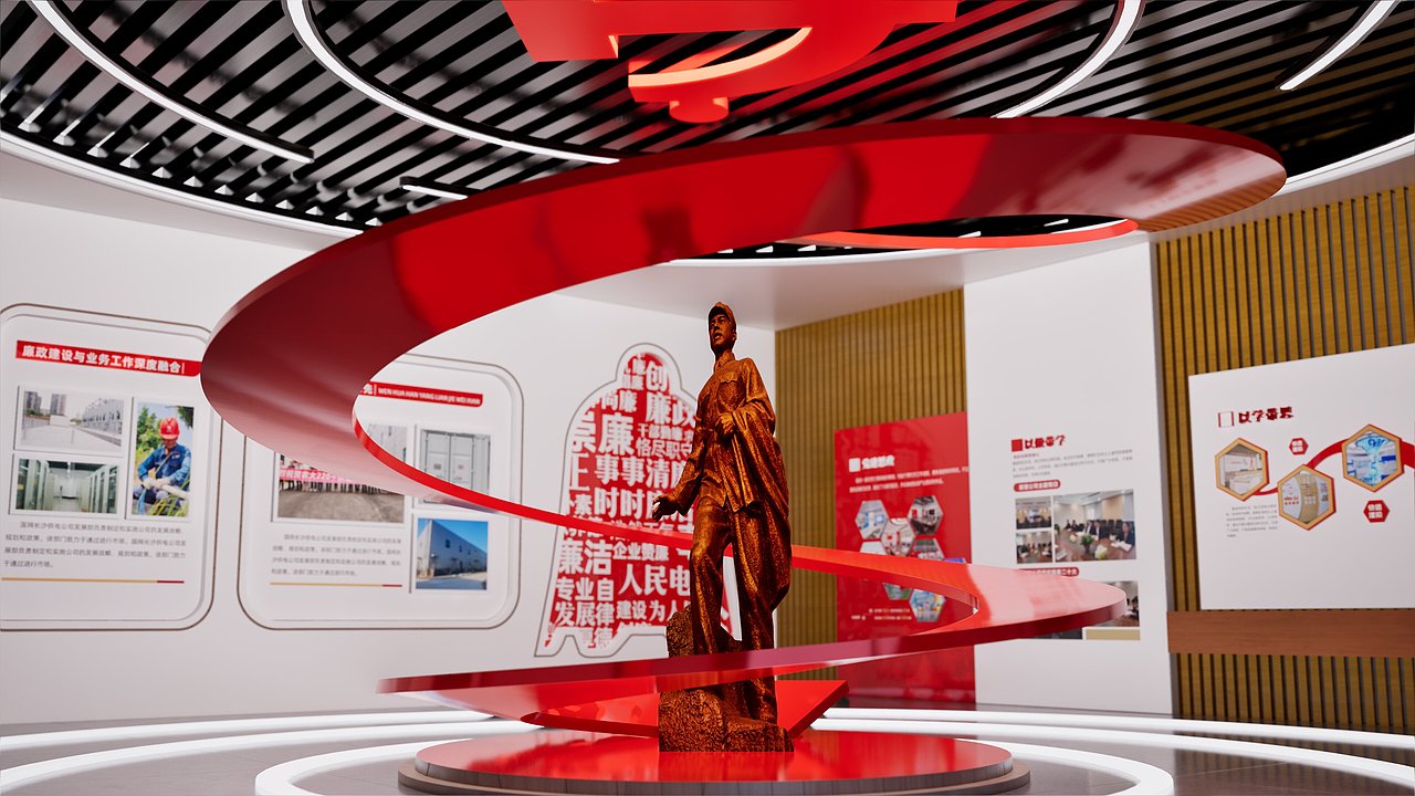 红色文化展厅-平面转3D建模渲染出图