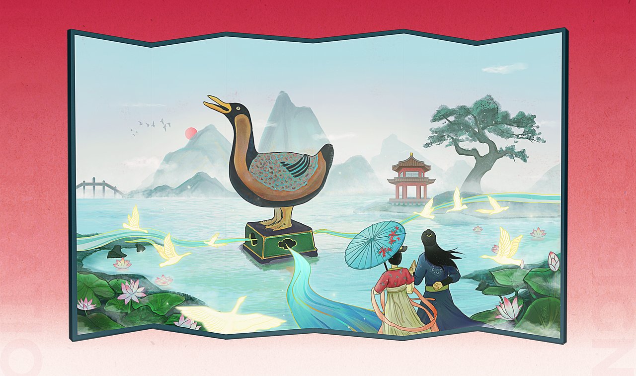 素三彩鸭形香薰-香散十方