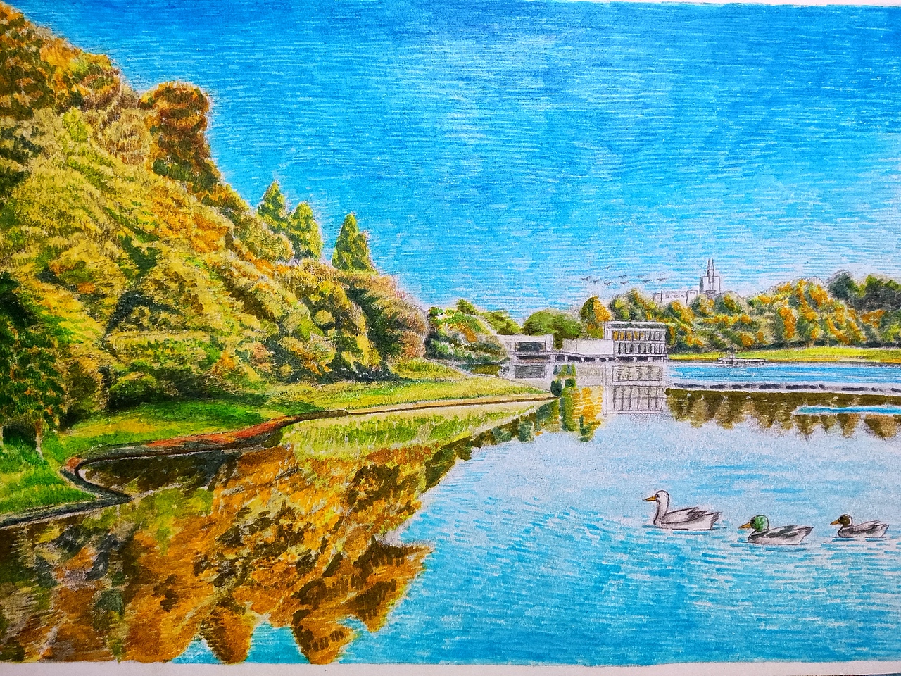 再用水彩笔继续上色,使色彩更加鲜艳