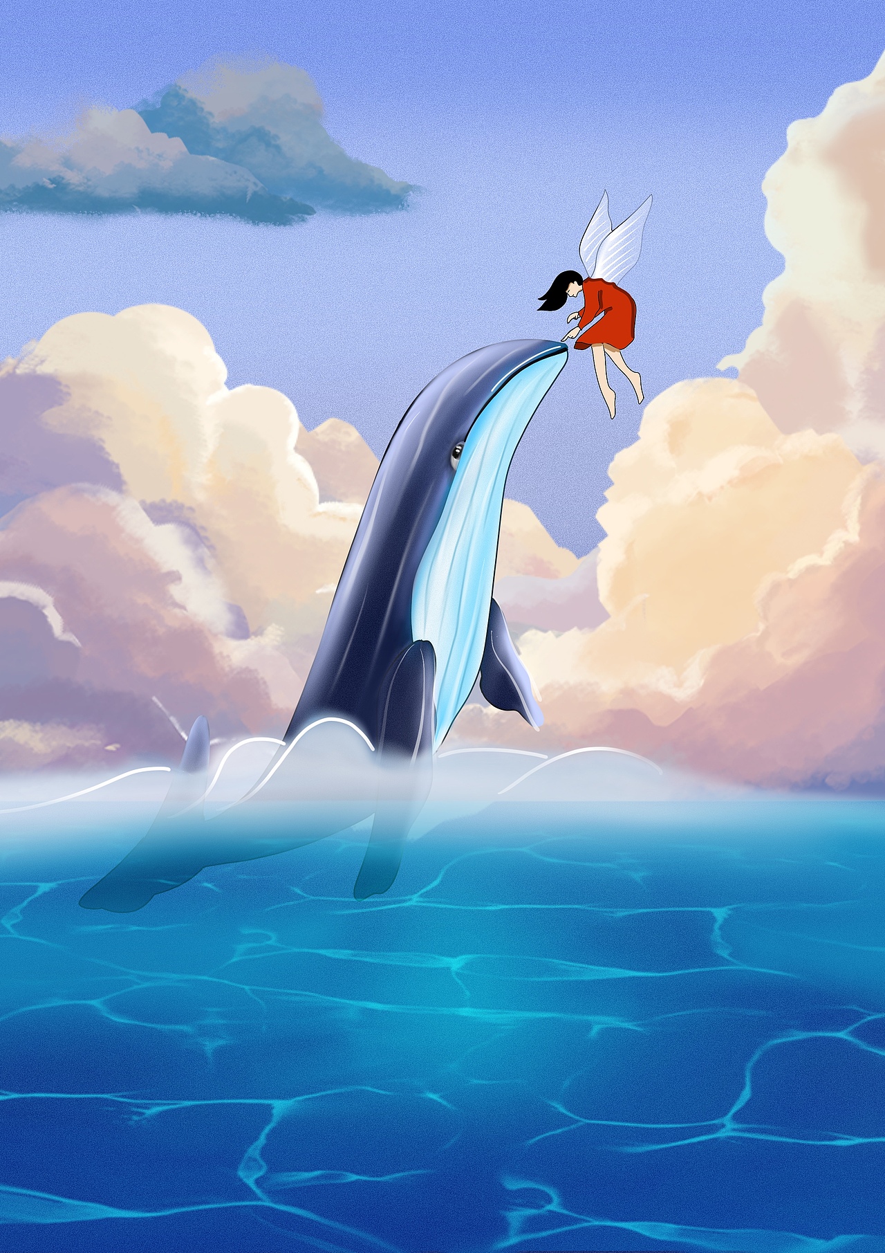 蓝鲸与小女孩插画