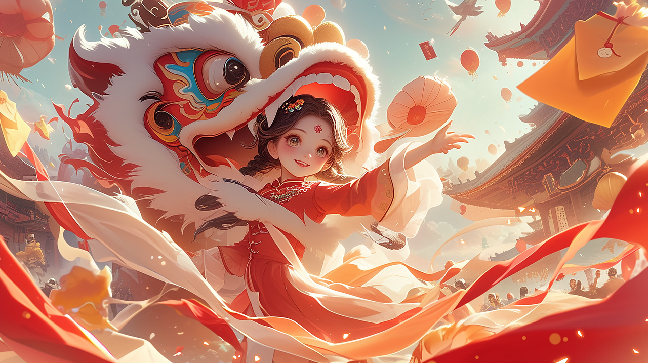 #Midjourney# AI绘：驯龙少女 醒狮庙会（图ZMzYxMzI4NjU2） - AI作品 - 站酷设计师lining2000原创素材 - 站酷ZCOOL