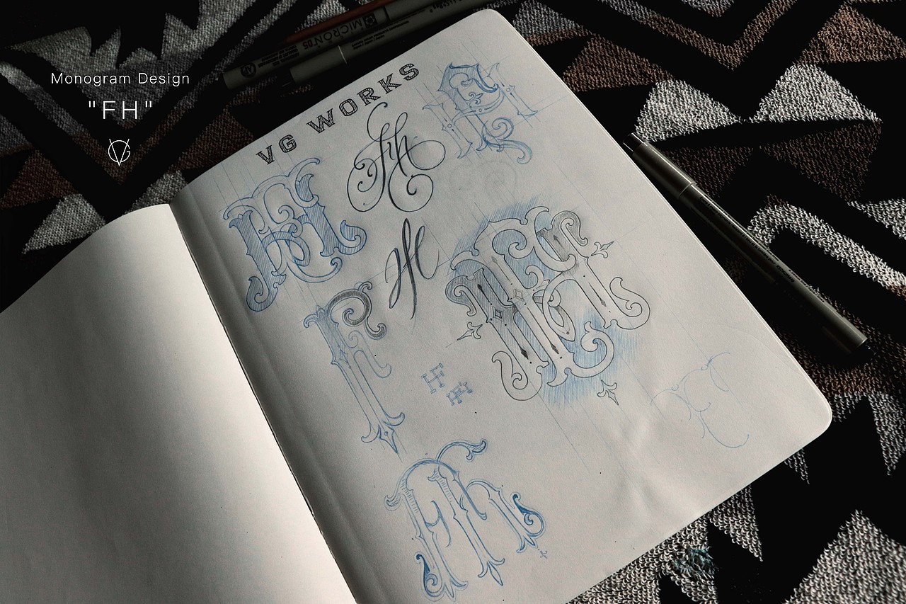 婚礼徽章LOGO-FH-Monogram花押字-手绘复古镜画（图ZMzE2NzQwNTYw） - 字体/字形 - 站酷设计师vgworks原创素材 - 站酷ZCOOL