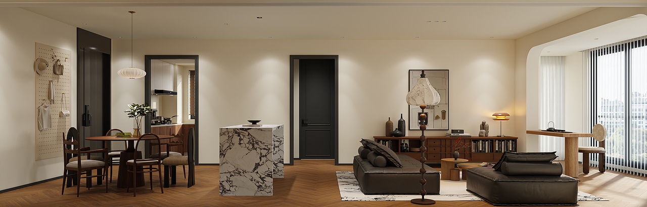 奶油中古风客餐厅渲染表现