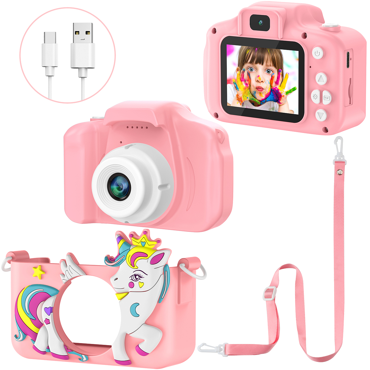 粉色儿童相机 建模 渲染 拍摄 修图