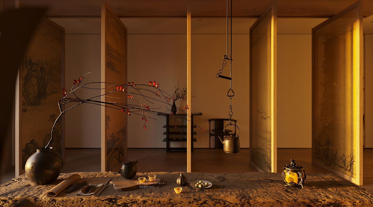 忆江南·中式别墅·二楼茶室（图ZMjk3MDQ3MTY4） - 家装设计 - 站酷设计师ZHBB效果表现原创素材 - 站酷ZCOOL