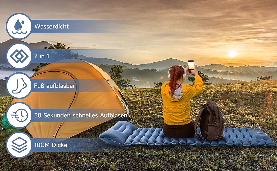 亚马逊蓝色露营垫主副图A+图片设计