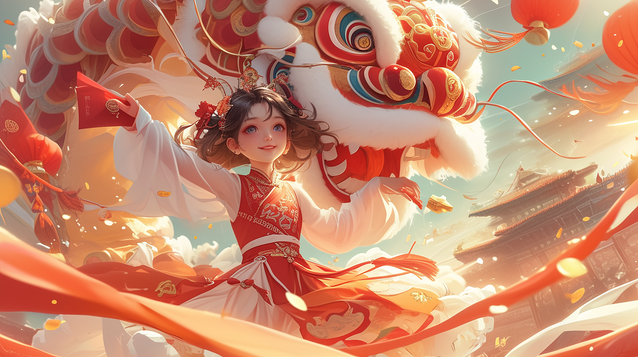 #Midjourney# AI绘：驯龙少女 醒狮庙会（图ZMzYxMzI4NjQw） - AI作品 - 站酷设计师lining2000原创素材 - 站酷ZCOOL