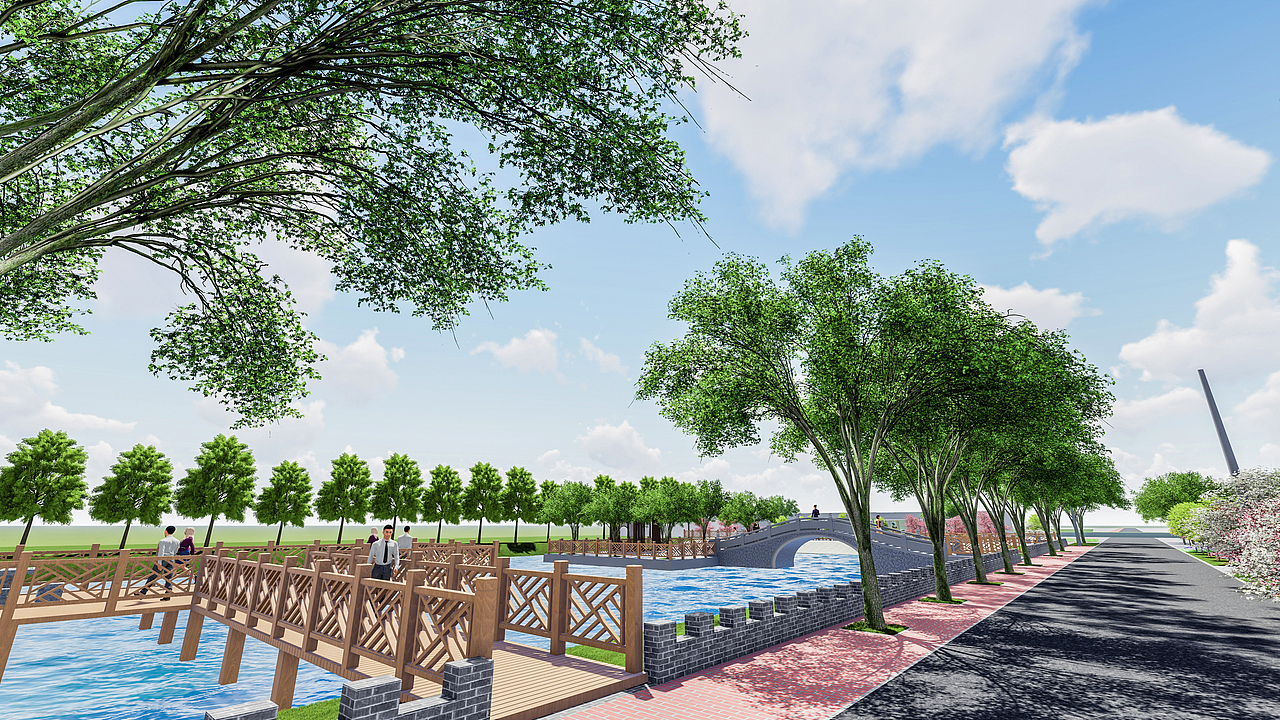 村内生态塘景观及周边