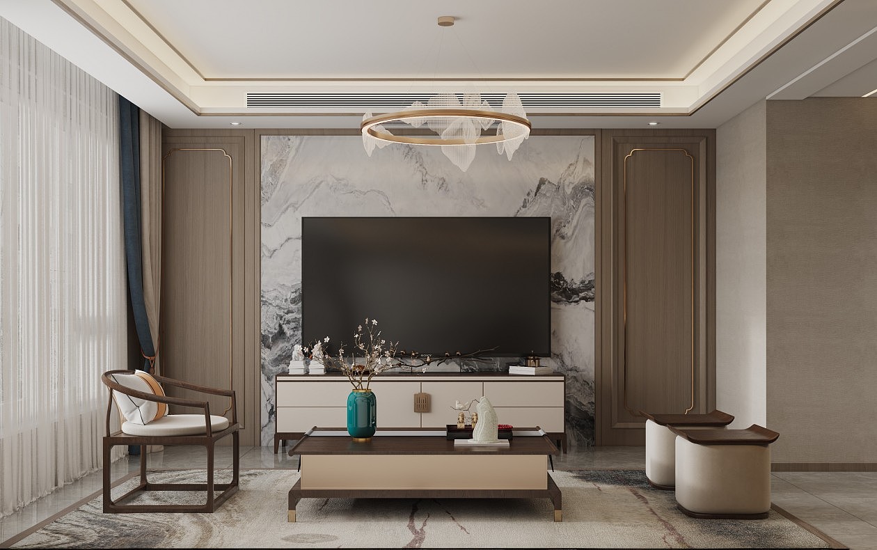 新中式风格客厅效果图表现