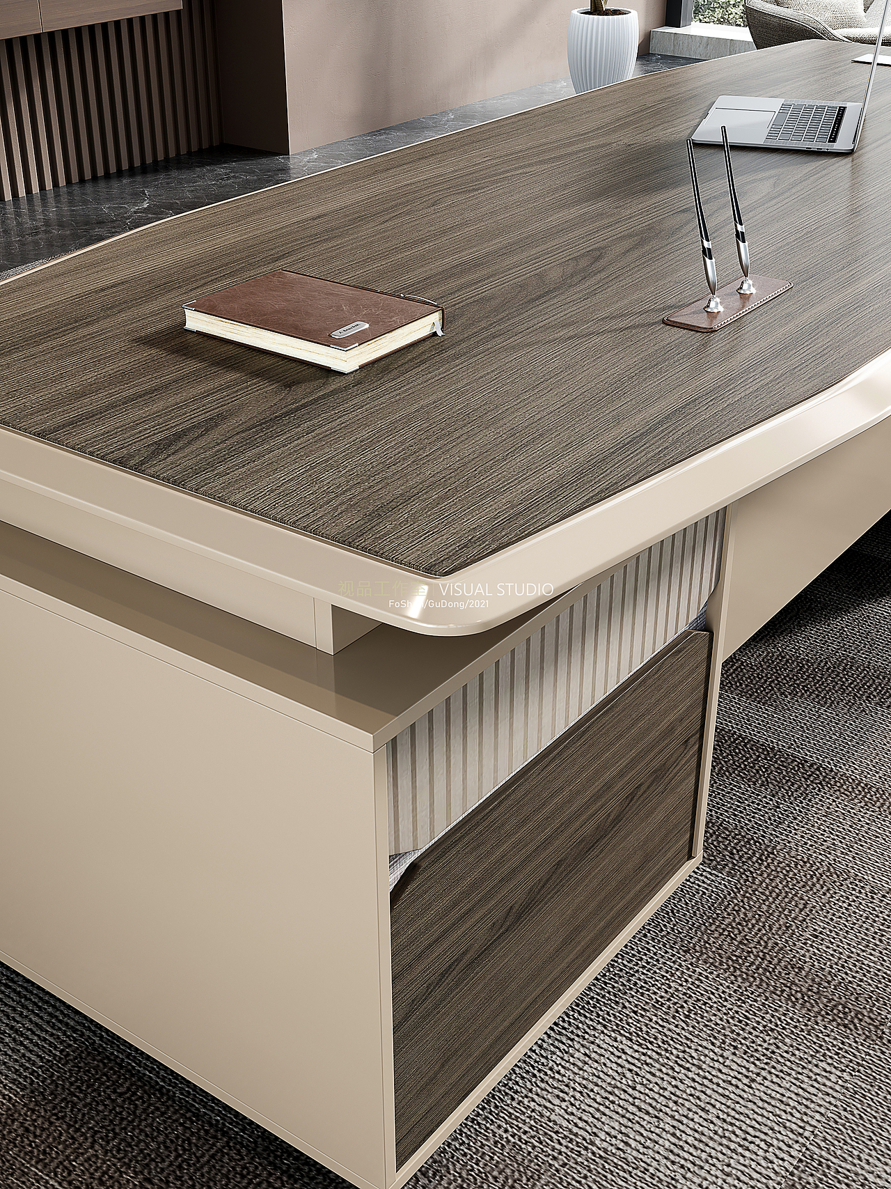 轻奢极简老板桌/职员桌效果整合