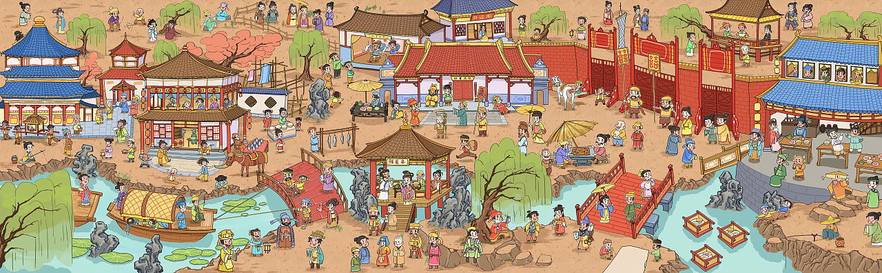 古风Q版滚轴画卷《囍臸·卷一》，卡通插画。（图ZMzUxMzg2Mjcy） - 商业插画 - 站酷设计师徐白木原创素材 - 站酷ZCOOL