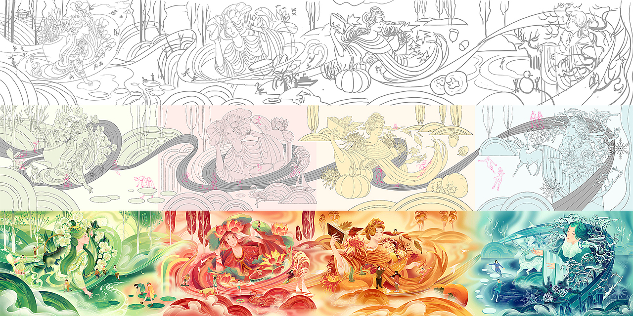 四季女神春夏秋冬品牌插画长图（图ZMzAxMTc4MDQw） - 商业插画 - 站酷设计师執子范原创素材 - 站酷ZCOOL