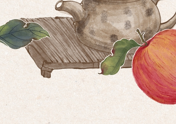 中式平安喜乐苹果插画装饰画