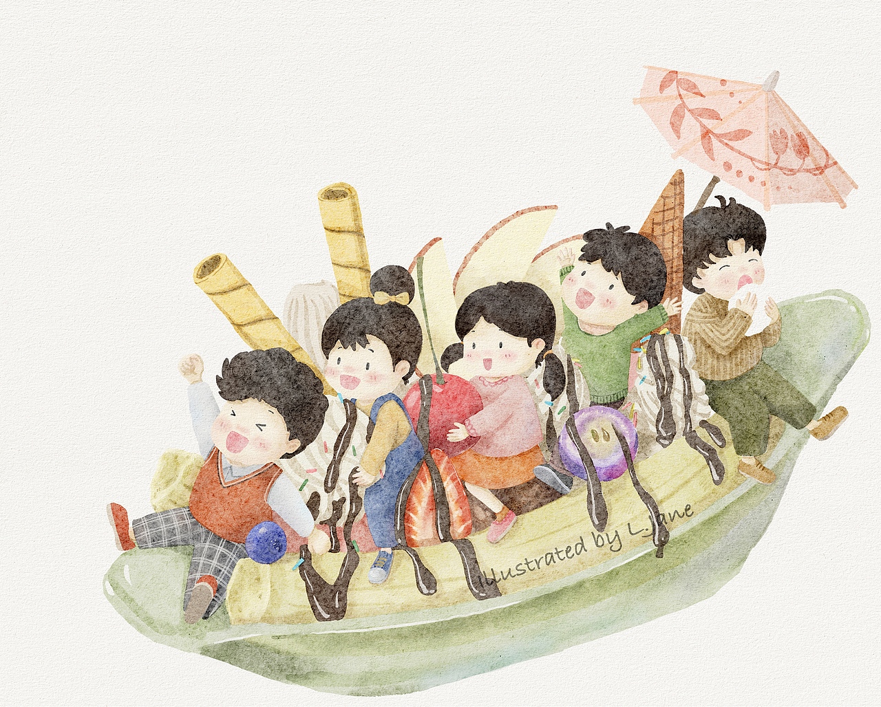 香蕉船-粤语儿歌（图ZMzQxMDQ0NzA0） - 儿童插画 - 站酷设计师小简的插画铺原创素材 - 站酷ZCOOL