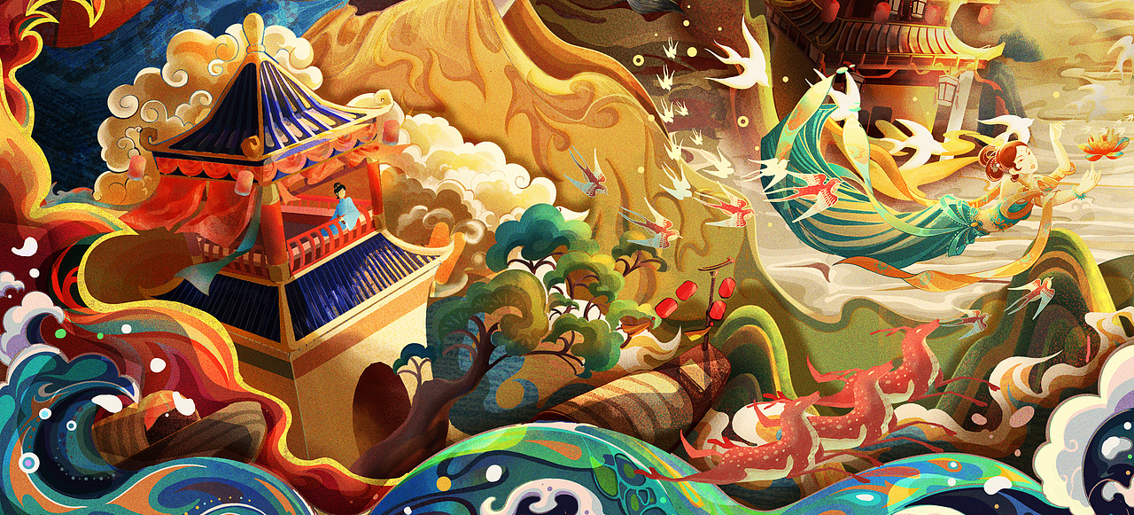 国风氛围场景KV插画 —出诗入画（图ZMjk2NzQwMDA4） - 商业插画 - 站酷设计师张KAI插画原创素材 - 站酷ZCOOL