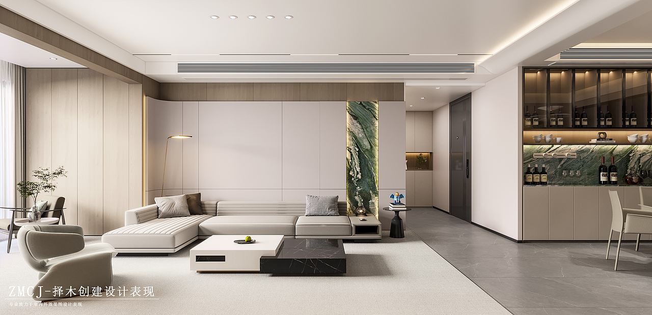 现代轻奢客餐厅玄关—择木创建新晨效果图