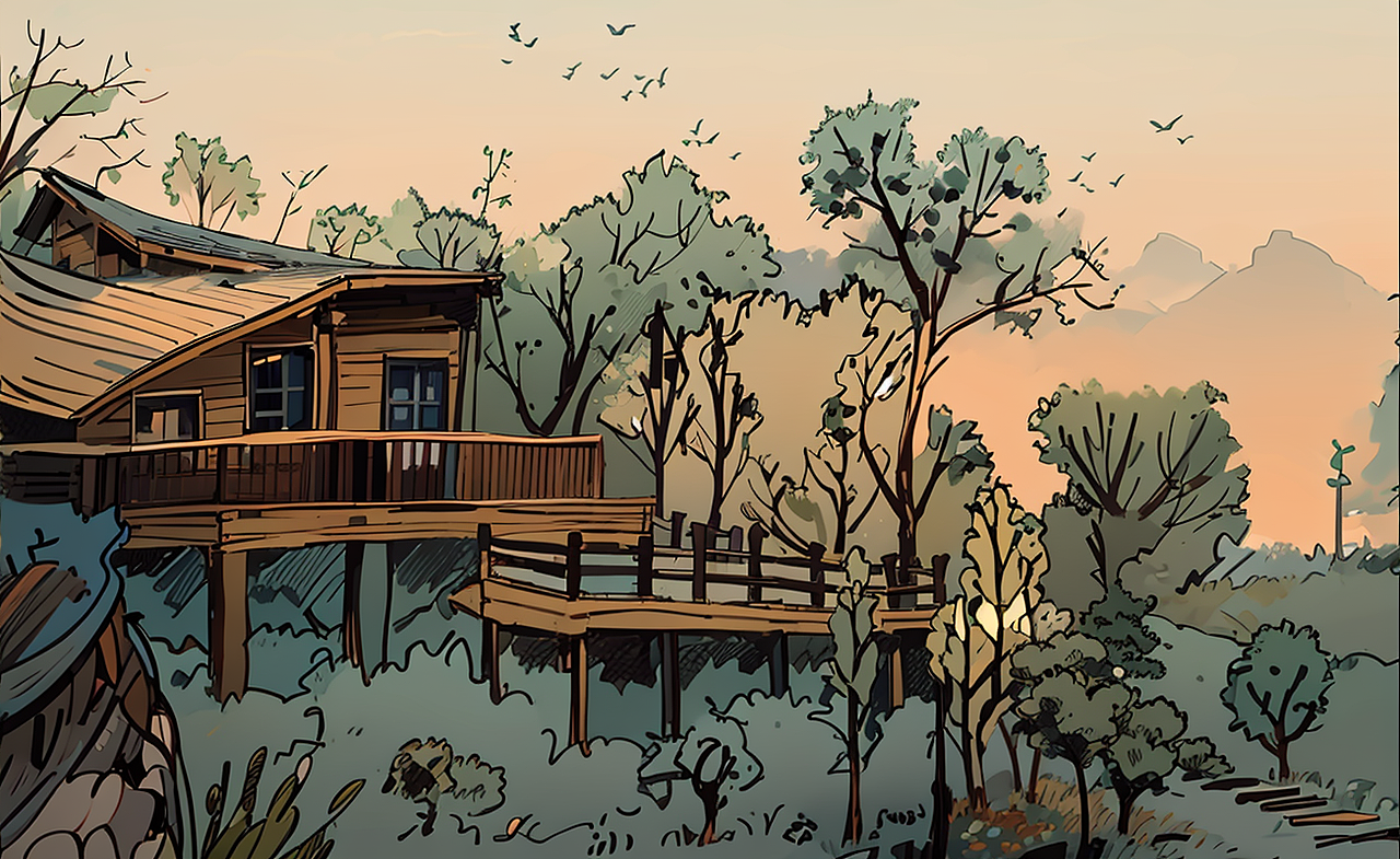 公园一角（图ZMzY2MDM4MDQw） - 艺术插画 - 站酷设计师智绘素材库原创素材 - 站酷ZCOOL